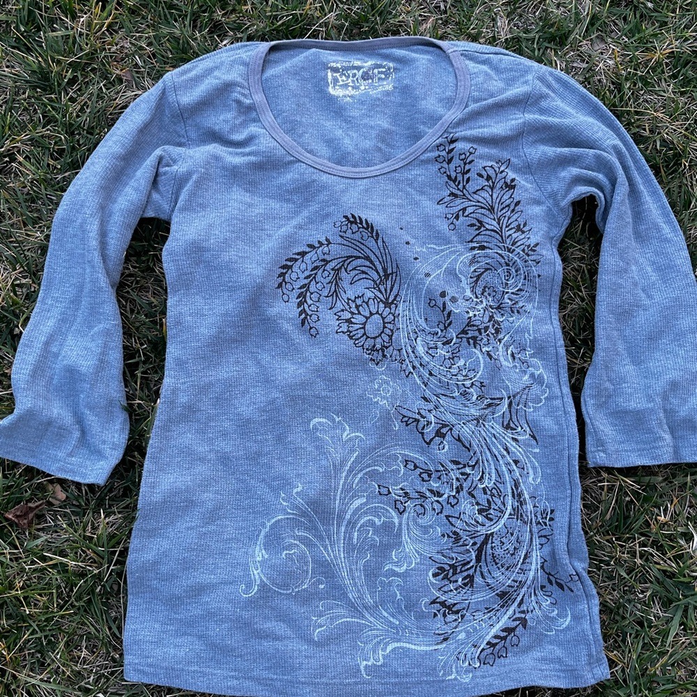 Gray Floral Embroidered Top
